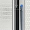 Promo 🥰 Parker Vector-vulpen | Zwart Met Chrome Afwerking | Mediumpunt | Blauwe Inkt | Hangtab 🧨
