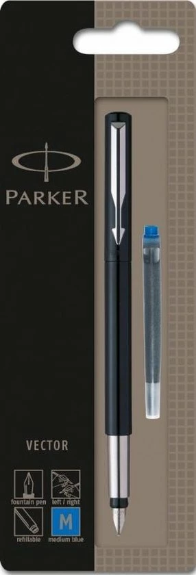 Promo 🥰 Parker Vector-vulpen | Zwart Met Chrome Afwerking | Mediumpunt | Blauwe Inkt | Hangtab 🧨 3 Promo 🥰 Parker Vector-vulpen | Zwart Met Chrome Afwerking | Mediumpunt | Blauwe Inkt | Hangtab 🧨 - Afbeelding 3