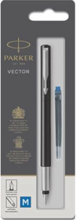 Promo 🥰 Parker Vector-vulpen | Zwart Met Chrome Afwerking | Mediumpunt | Blauwe Inkt | Hangtab 🧨 5 Promo 🥰 Parker Vector-vulpen | Zwart Met Chrome Afwerking | Mediumpunt | Blauwe Inkt | Hangtab 🧨 - Afbeelding 5