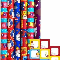 Korting 🔔 Enper Sint Pakpapier Pakjesavond Cadeaupapier - Afm. 70 X 300 Cm Per Rol - 6 Rollen - Incl. 20 Sint Naamstickers 💯