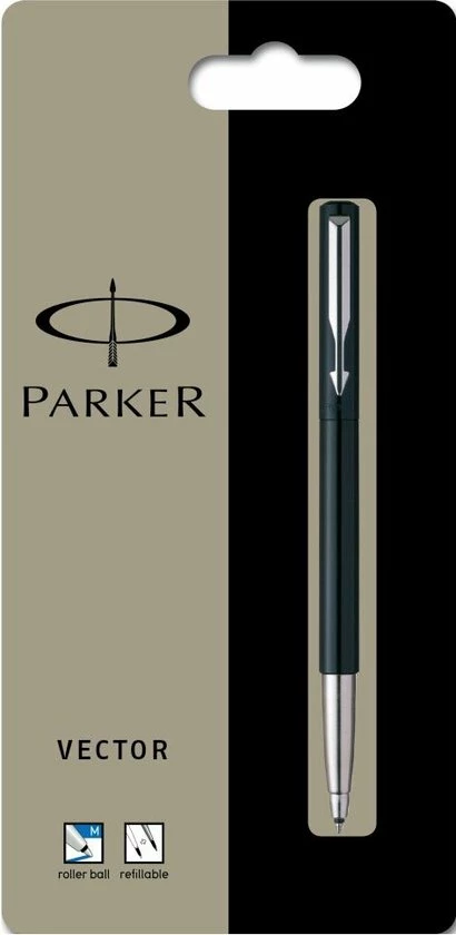 Promo 🥰 Parker Vector-vulpen | Zwart Met Chrome Afwerking | Mediumpunt | Blauwe Inkt | Hangtab 🧨 7 Promo 🥰 Parker Vector-vulpen | Zwart Met Chrome Afwerking | Mediumpunt | Blauwe Inkt | Hangtab 🧨 - Afbeelding 7