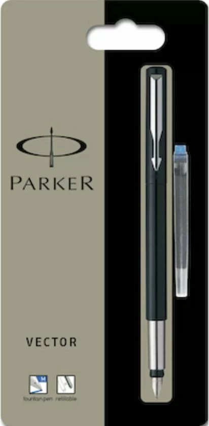 Promo 🥰 Parker Vector-vulpen | Zwart Met Chrome Afwerking | Mediumpunt | Blauwe Inkt | Hangtab 🧨 8 Promo 🥰 Parker Vector-vulpen | Zwart Met Chrome Afwerking | Mediumpunt | Blauwe Inkt | Hangtab 🧨 - Afbeelding 8