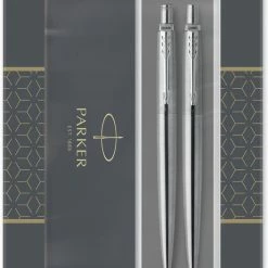 Kopen 👍 Parker Jotter Duo-cadeauset Met Balpen En Vulpotlood (0,5 Mm) | Stainless Steel Met Chromen Afwerking | Blauwe Inktnavulling ❤️ -Crafts&Co winkel 527x840
