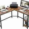 Beste Pirce 🎉 Acaza L-Vormig Hoekbureau Met Legplanken En 2 Tafelbladen - Bureau Met Vintage Look - 138x138x75cm - Zwart/Bruin ⭐