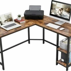Beste Pirce 🎉 Acaza L-Vormig Hoekbureau Met Legplanken En 2 Tafelbladen - Bureau Met Vintage Look - 138x138x75cm - Zwart/Bruin ⭐