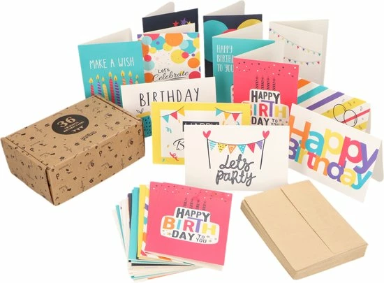 Beste Verkoop 🔥 Partizzle® Partizzle 36x Leuke Verjaardagskaarten Met Envelop Set - Wenskaarten Versturen - Man Vrouw - Verjaardag Ansichtkaarten - 15x10 Cm 💯 2 Beste Verkoop 🔥 Partizzle® Partizzle 36x Leuke Verjaardagskaarten Met Envelop Set - Wenskaarten Versturen - Man Vrouw - Verjaardag Ansichtkaarten - 15x10 Cm 💯 - Afbeelding 2