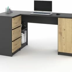 Groothandel ๐ AZ-Home - Hoekbureau Greg - Links - Antraciet/Eiken - Bureau - Computer Desk ๐