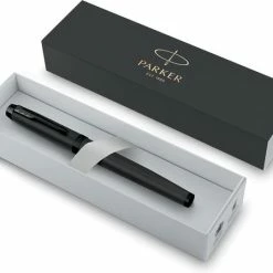 Coupon 😍 Parker IM Vulpen | Matzwart Met Zwart Detail | Medium Punt Met Blauw Inktpatroon | Geschenkdoos 🔔