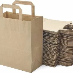 Nieuw 🔔 Merkloos Packadi Papieren Draagtassen - 22 X 10 X 28 Cm - Bruin - 50 Stuks / Papieren Tassen Kraft Papieren Tasjes Met Handvat/ Cadeautasjes Met Vlak Handgrepen / Zakjes/ 🌟