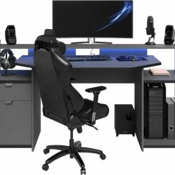 Korting 🥰 Parisot Game Bureau MOBA - Met Opbergruimte - Antraciet - Ledverlichting L 180 Cm X H 92 Cm X D 67 Cm 🎉