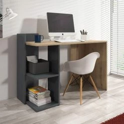 Flash-uitverkoop 🎁 MEUBELLA Bureau Pierre - Eiken - Antraciet - 120 Cm 🛒