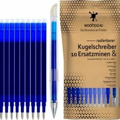Flash-uitverkoop 😀 Woohoo4u 10 Balpenvullingen +1 Balpen | Eco Verpakking | Nobel Blauw | Uitwisbaar | Compatibel Met Frixion Vulling Pilot Ball En Frixion Click 🤩