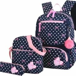 Top 10 🛒 Merkloos 3-delige Rugzak Set - Blauw Stippen - Schooltas - Rugzak Kind - Back To School - Rugtas & Schoudertas & Etui 🛒