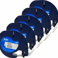 Nieuw 😉 DULA - Dymo LetraTag 91201 Labels - Zwart Op Wit - 12mm X 4m - 5 Stuks 🥰