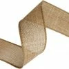 Groothandel 🎁 Merkloos Lint Met IJzerdraad | Jute Burlap Linnen Look Lint | Luxe Weefband 38mm (3,8cm) | Natural Licht Bruin Kerst Lint | Effen Kerstlint | Stoffen Lint | Decoratielint | Cadeaulint | Lengte: 3 Meter 👍