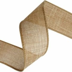 Groothandel 🎁 Merkloos Lint Met IJzerdraad | Jute Burlap Linnen Look Lint | Luxe Weefband 38mm (3,8cm) | Natural Licht Bruin Kerst Lint | Effen Kerstlint | Stoffen Lint | Decoratielint | Cadeaulint | Lengte: 3 Meter 👍