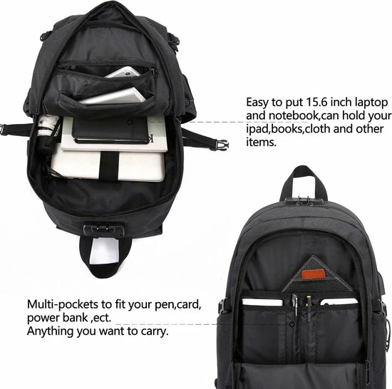 Beste Verkoop 👍 IGOODS Laptoprugzak - Reizen Anti-diefstal Zakelijke Rugzak - Tas Met USB-oplaadpoort - 14 T/m 15,6 Inch - Zwart 🛒 3 Beste Verkoop 👍 IGOODS Laptoprugzak - Reizen Anti-diefstal Zakelijke Rugzak - Tas Met USB-oplaadpoort - 14 T/m 15,6 Inch - Zwart 🛒 - Afbeelding 3