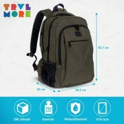 Flash-uitverkoop 🔥 TRVLMORE Rugzak - 28L - 15,6 Inch - Laptop Rugtas - Waterafstotend - Groen ❤️ -Crafts&Co winkel 550x550 131