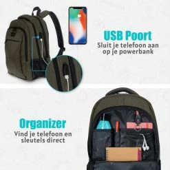 Flash-uitverkoop 🔥 TRVLMORE Rugzak - 28L - 15,6 Inch - Laptop Rugtas - Waterafstotend - Groen ❤️ -Crafts&Co winkel 550x550 135