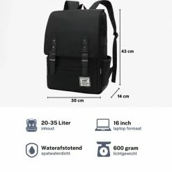 Kopen 🔔 ZILOU® Rugtas - Rugzak - 20-35 Liter - 16" Laptopvak - School - Zwart ⌛ -Crafts&Co winkel 550x550 244