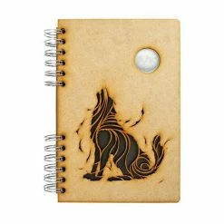 Promo ✨ KOMONI - Duurzaam Houten Schetsboek - Gerecycled Papier - Navulbaar - A5 - Blanco - Zwarte Wolf ⌛