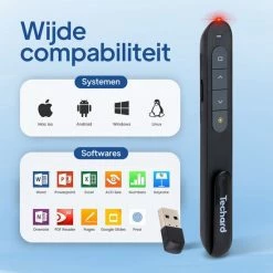 Beste Pirce ⭐ Techard Presenter Met Pointer Bluetooth Draadloze Aanwijspen Presentatie Klikker Laserpen Soft-Touch MacOS, Windows, Android - Inclusief AAA-Batterij ✔️ -Crafts&Co winkel 550x550 319