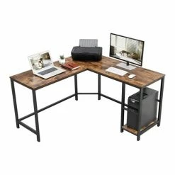 Beste Pirce 🎉 Acaza L-Vormig Hoekbureau Met Legplanken En 2 Tafelbladen - Bureau Met Vintage Look - 138x138x75cm - Zwart/Bruin ⭐ -Crafts&Co winkel 550x550 37