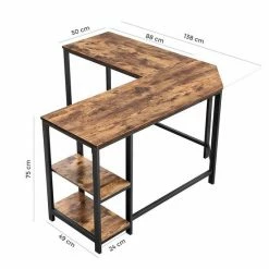 Beste Pirce 🎉 Acaza L-Vormig Hoekbureau Met Legplanken En 2 Tafelbladen - Bureau Met Vintage Look - 138x138x75cm - Zwart/Bruin ⭐ -Crafts&Co winkel 550x550 39