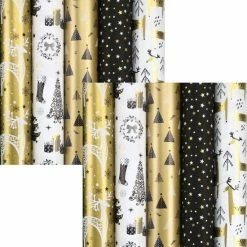 Korting 😉 Benza GOLDEN WINTERTIME Kerstpapier Assortiment Cadeaupapier Inpakpapier Voor Kerstmis - 2 Meter X 70 Cm - 10 Rollen 🎉