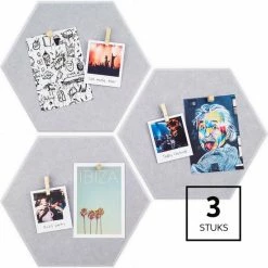 Beste deal 🔔 Homeon Prikbord Memobord Vilt - Hexagon - Zelfklevend - Grijs - 3 Stuks 👏
