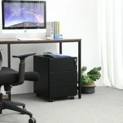 Korting ✔️ Nancy's Ladeblok Zwart - Ladeblok Bureau Met Slot 3 Lades 55 X 45 X 39 Cm 👍 -Crafts&Co winkel 550x550 582