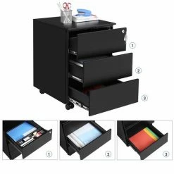 Korting ✔️ Nancy's Ladeblok Zwart - Ladeblok Bureau Met Slot 3 Lades 55 X 45 X 39 Cm 👍 -Crafts&Co winkel 550x550 583