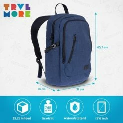 Begroting ✨ TRVLMORE Rugzak - 25 L - 15,6 Inch - Laptop Rugtas - Waterafstotend - Blauw ✔️ -Crafts&Co winkel 550x550 637