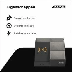 Gloednieuw 🌟 ASOME Pennenbak Met Draadloze Oplader - Desk Organizer - Bureau Accessoires - Draadloze Oplader - Bureau Organizer 💯 -Crafts&Co winkel 550x550 729