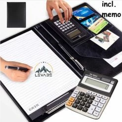 Kopen 👏 Levabe Luxe Schrijfmap Opbergmap A4 - Documentenmap Werkmap - Kantoor Conferentie Map - Inclusief Rekenmachine + Notitieblok, Penhouder & Pasjeshouder - Zwart 🌟