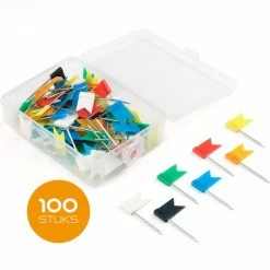 Korting 😍 QY Punaises Voor Prikbord Memobord Of Wereldkaart - Set Van 100 Pushpins - Vlaggetjes In 7 Kleuren 🎉