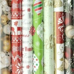 Promo ❤️ Hoomark Kerstmis Cadeaupapier - Assortiment Inpakpapier Voor Kerst - 3 Meter X 70 Cm - 5 Rollen 🎉