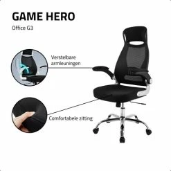 Goedkoopste ⭐ GAME HERO® Office G3 Bureaustoel Verstelbare Armleuningen - Ergonomische Bureaustoel - Zwart 🌟 -Crafts&Co winkel 550x550 944