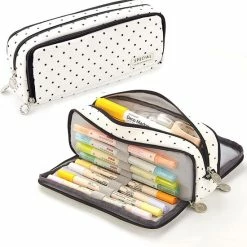 Flash-uitverkoop 🧨 LIXIN Etui - Black Dots - Pennenzak Voor Jongens En Meisjes - Canvas - Linnen - Grote Capaciteit - School Etui - Etui Voor Kinderen En Volwassenen - School - Terug Naar School - Back To School - Leuke Telescopishe Pennenhouder - Leuk Etui 🔥