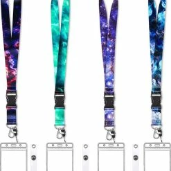 Hete verkoop ⭐ Mycramé 4 Stuks Afneembaar Lanyard Sleutelhanger En Keycord Met 4 Transparant Badgehouder - Badge Nekkoord - Pashouder/Kaarthouder Met Keykoord - Houder Voor Kaart/Sleutels - Telefoon/GSM Koord - Sleutelkoord - Plastic ID Pashouder - Universeel Telefoonkoord 🎁