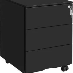 Korting ✔️ Nancy's Ladeblok Zwart - Ladeblok Bureau Met Slot 3 Lades 55 X 45 X 39 Cm 👍