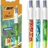 Flash-uitverkoop 🧨 BIC 4 Kleuren Velours Balpennen Medium Punt (1.0 Mm) - Verschillende Ontwerpen - Pak Van 3 Stuks - Velvet Look 👍