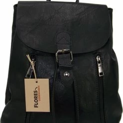 Gloednieuw 🌟 Flores Lederwaren Soepele Zwarte Leren Rugzak 🌟