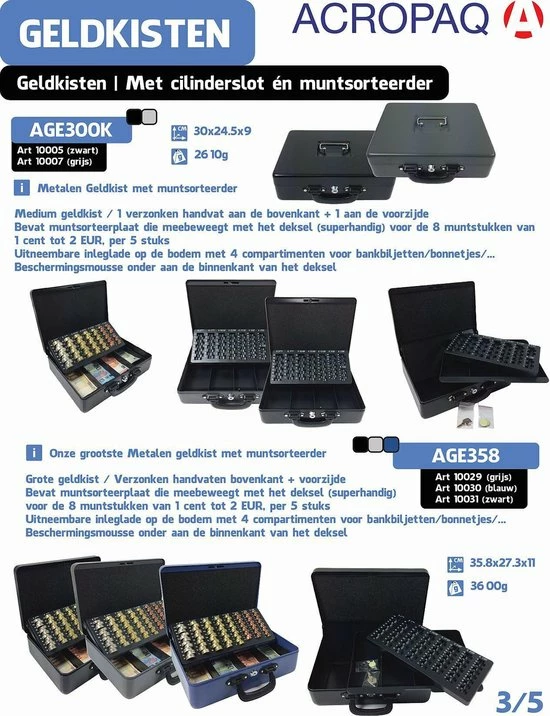 Gloednieuw ✨ ACROPAQ Geldkistje - Premium, Geldkist Groot Met Sleutel, 30 X 25 X 9 Cm - Geldkluis Met Muntsorteerder - Zwart - AGE300K ✨ 4 Gloednieuw ✨ ACROPAQ Geldkistje - Premium, Geldkist Groot Met Sleutel, 30 X 25 X 9 Cm - Geldkluis Met Muntsorteerder - Zwart - AGE300K ✨ - Afbeelding 4