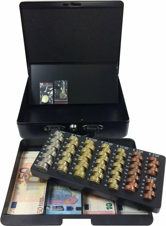 Gloednieuw ✨ ACROPAQ Geldkistje - Premium, Geldkist Groot Met Sleutel, 30 X 25 X 9 Cm - Geldkluis Met Muntsorteerder - Zwart - AGE300K ✨ 5 Gloednieuw ✨ ACROPAQ Geldkistje - Premium, Geldkist Groot Met Sleutel, 30 X 25 X 9 Cm - Geldkluis Met Muntsorteerder - Zwart - AGE300K ✨ - Afbeelding 5